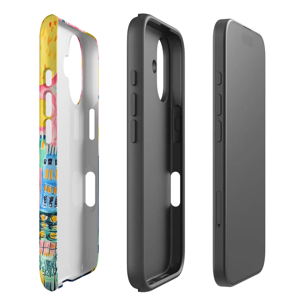 Colorful Cityscape with Sun | Phone Case