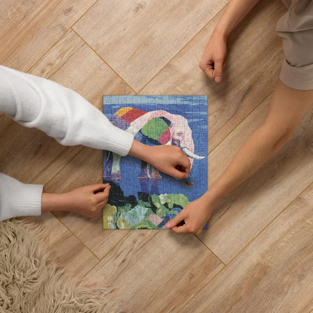Patchwork Elephant Reflection 
 Jigsaw Puzzle in Tin Box