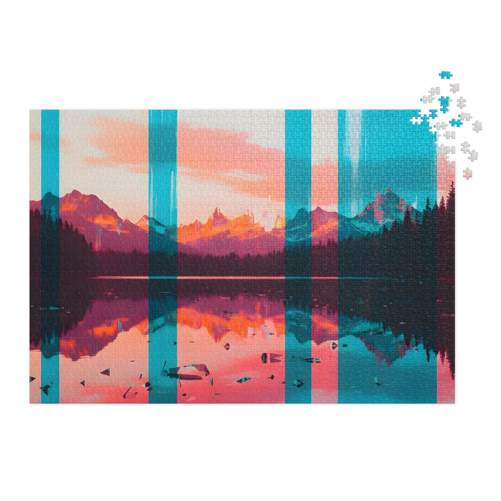 Glitched Mountain Lake Landscape