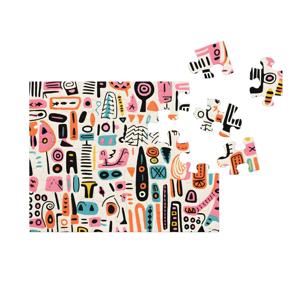 Padrão Abstrato Doodle Memphis 
 Puzzle em caixa de metal