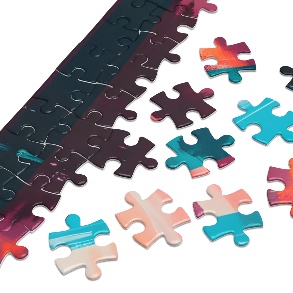 Glitched Mountain Lake Landscape 
 Jigsaw Puzzle in Tin Box