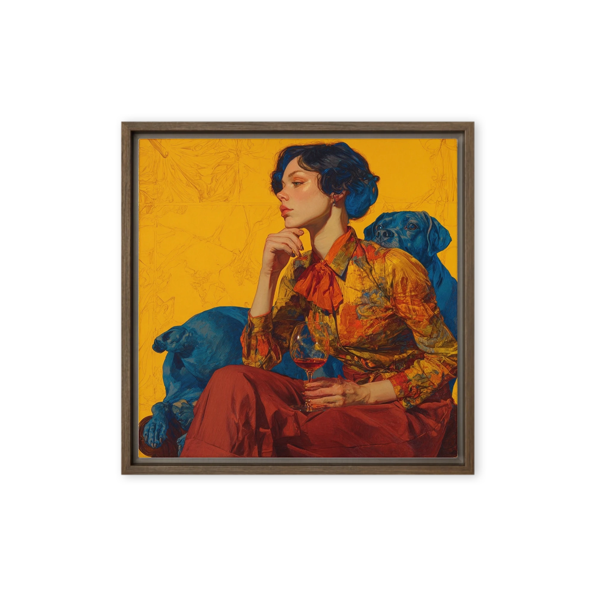 Woman with Blue Dogs