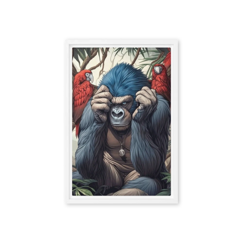 Blue-Furred Gorilla with Red Parrots