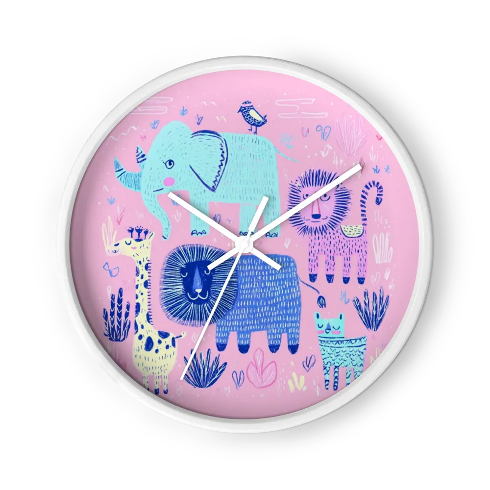 Pink Safari Friends | Wall Clock