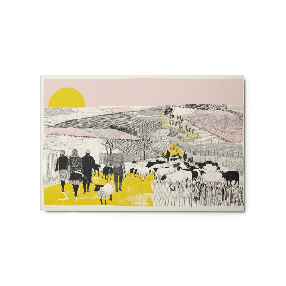 Pastoral Sheep Herd at Sunset | Art Print