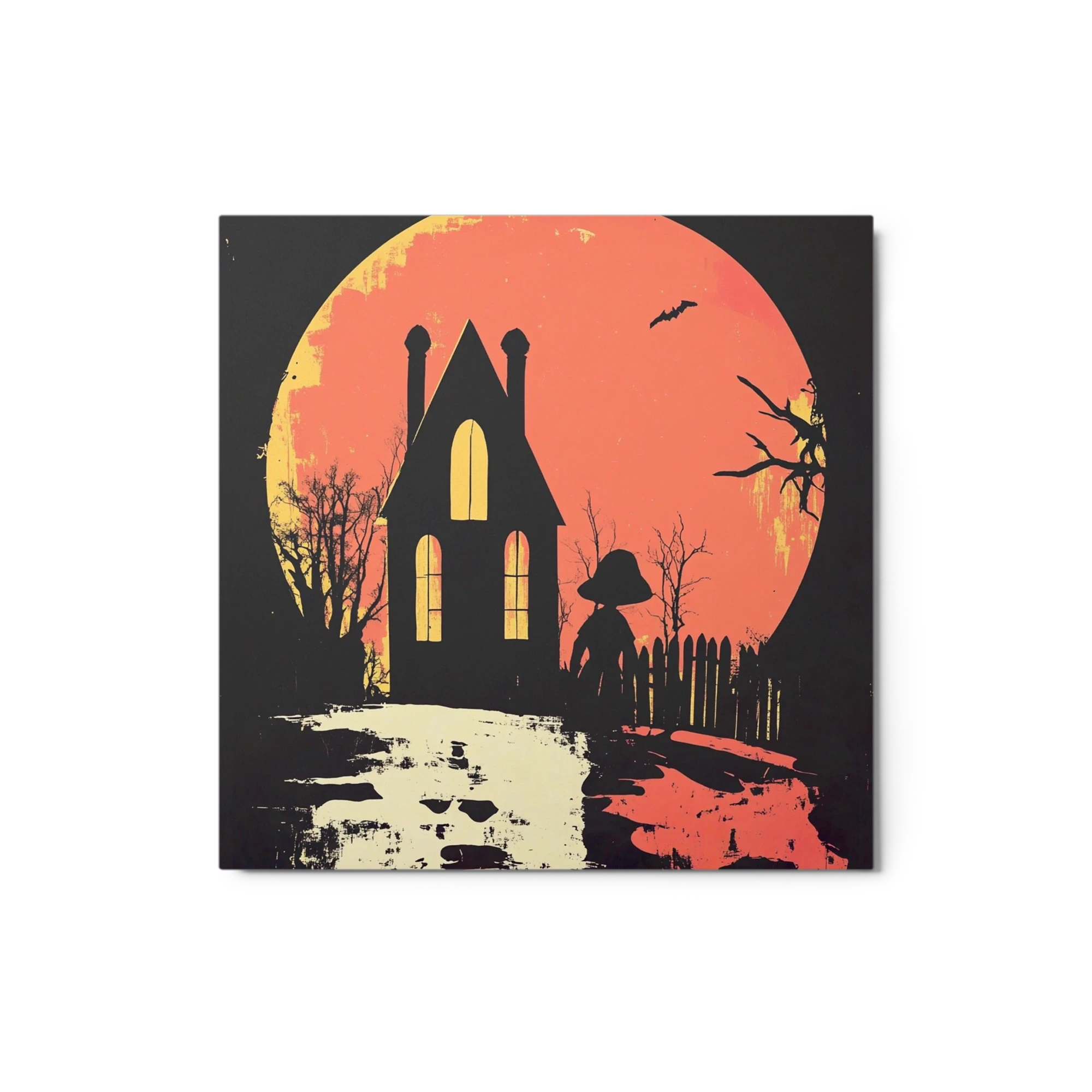Spooky House Silhouette with Full Moon