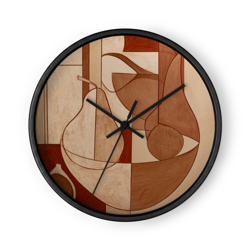 Sepia Geometric Modernism Wall Clocks — Cubist Planes, Ink Contour