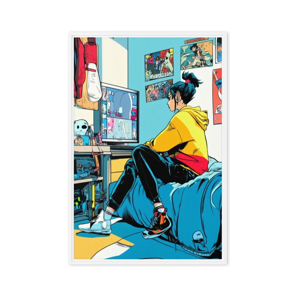 Girl Watching TV in Colorful Bedroom