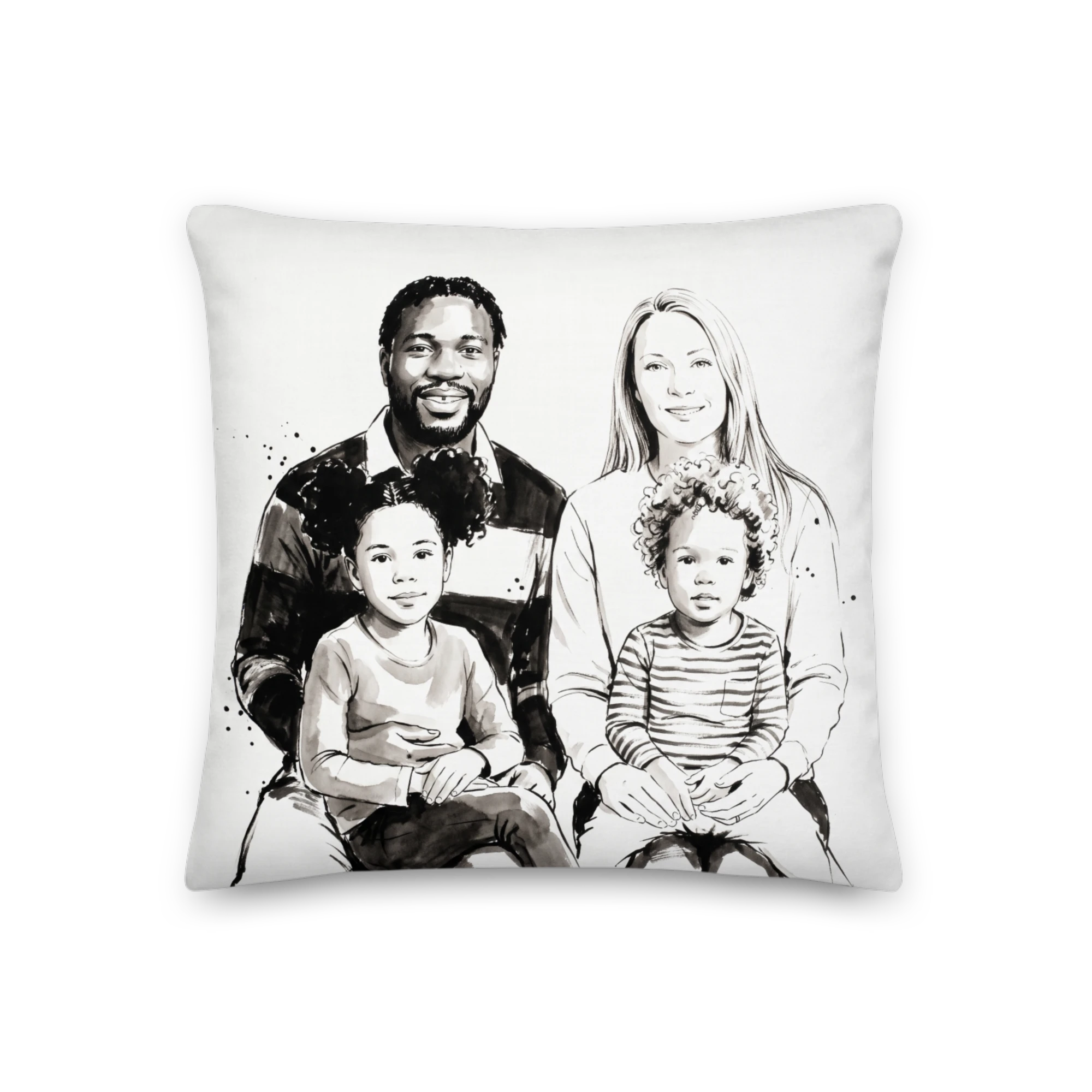 Family Portrait Pillow — Sumi Ink — Back