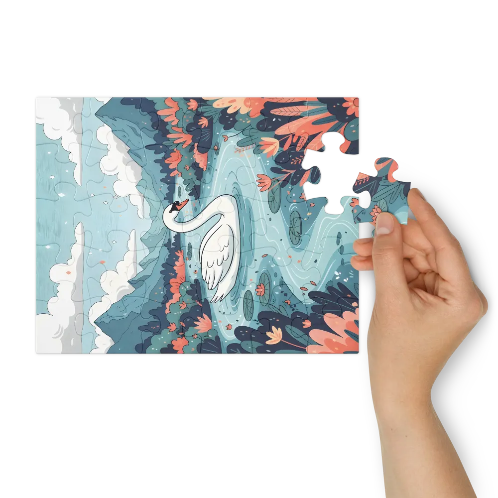 Swan on Mountain Lake 
 Jigsaw Puzzle in Tin Box