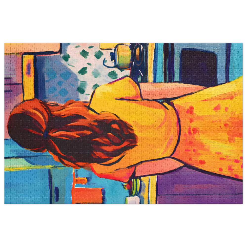 Woman in Yellow Dress in Kitchen | Jigsaw Puzzle (252/520 pieces)