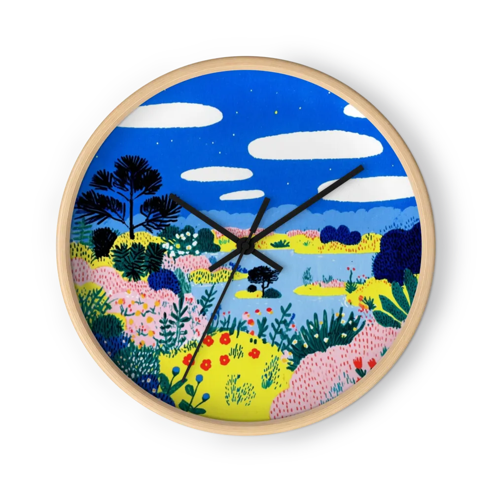 Whimsical Dotted Meadows Wall Clocks — Cobalt, Lemon & Pink
