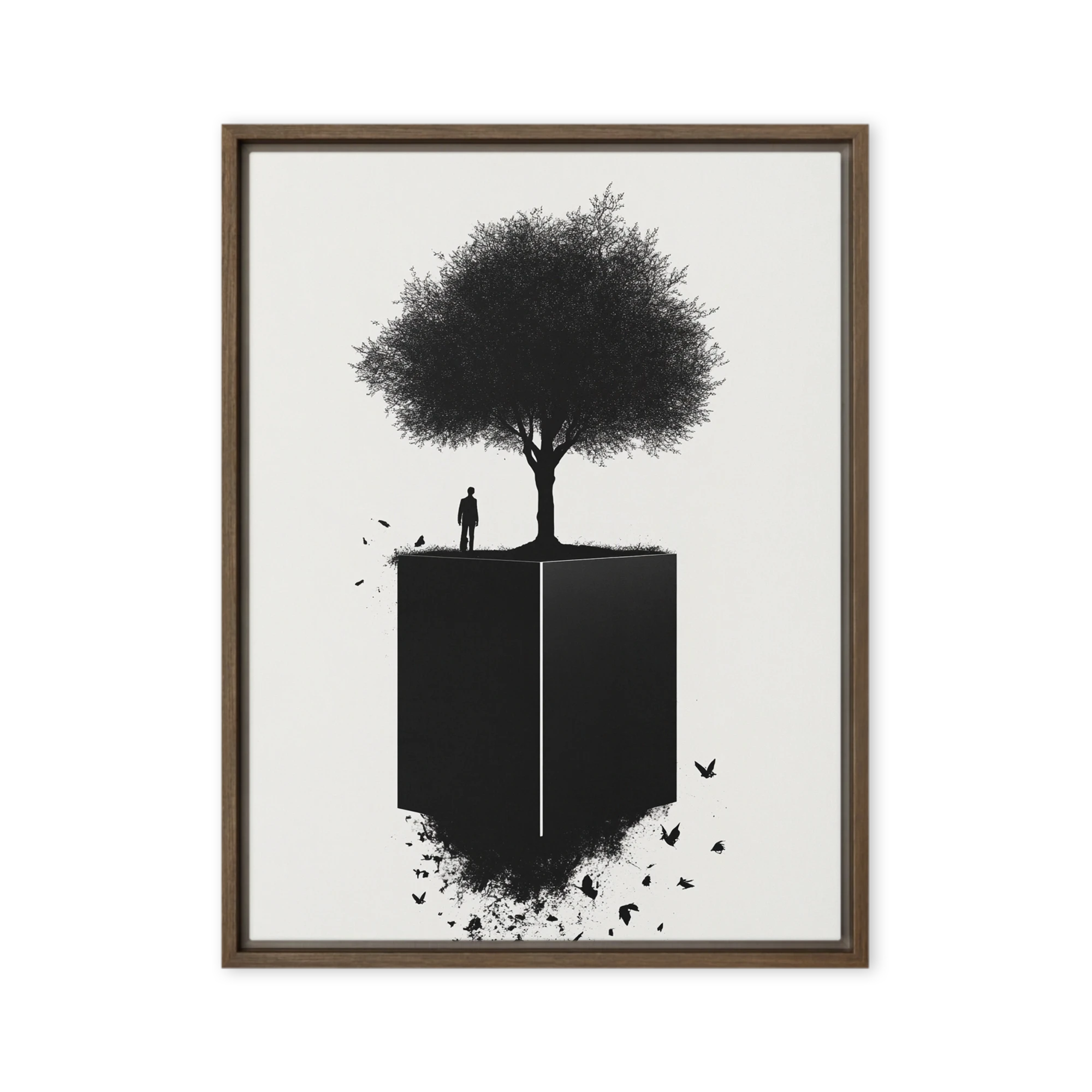 Surreal Tree and Man on Black Cube