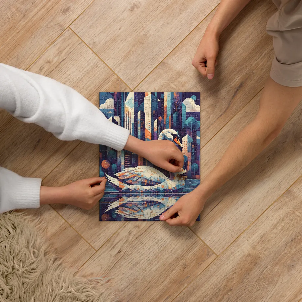Geometric Swan Cityscape 
 Jigsaw Puzzle in Tin Box