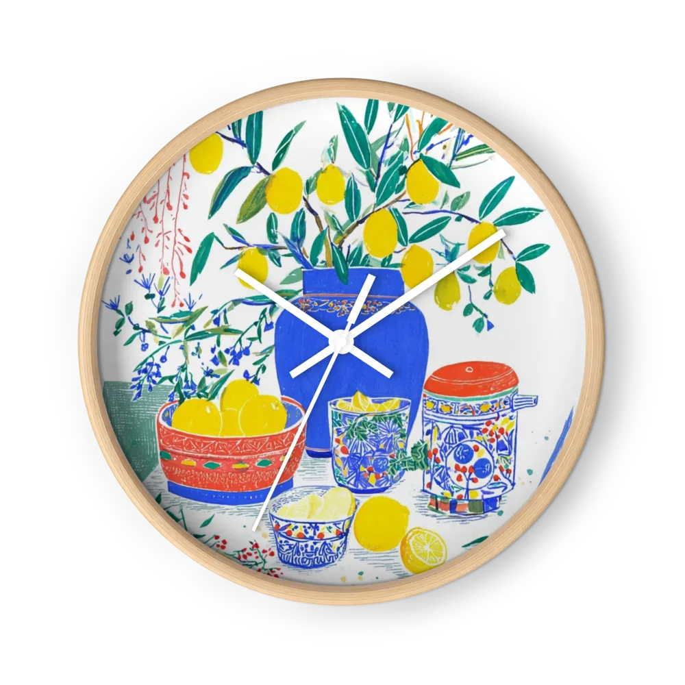 Lemons and Blue Ceramics | Wall Clock