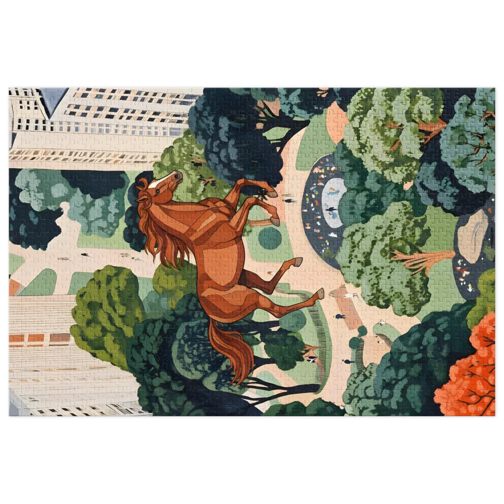 Soaring Horse Over City Park | Jigsaw Puzzles