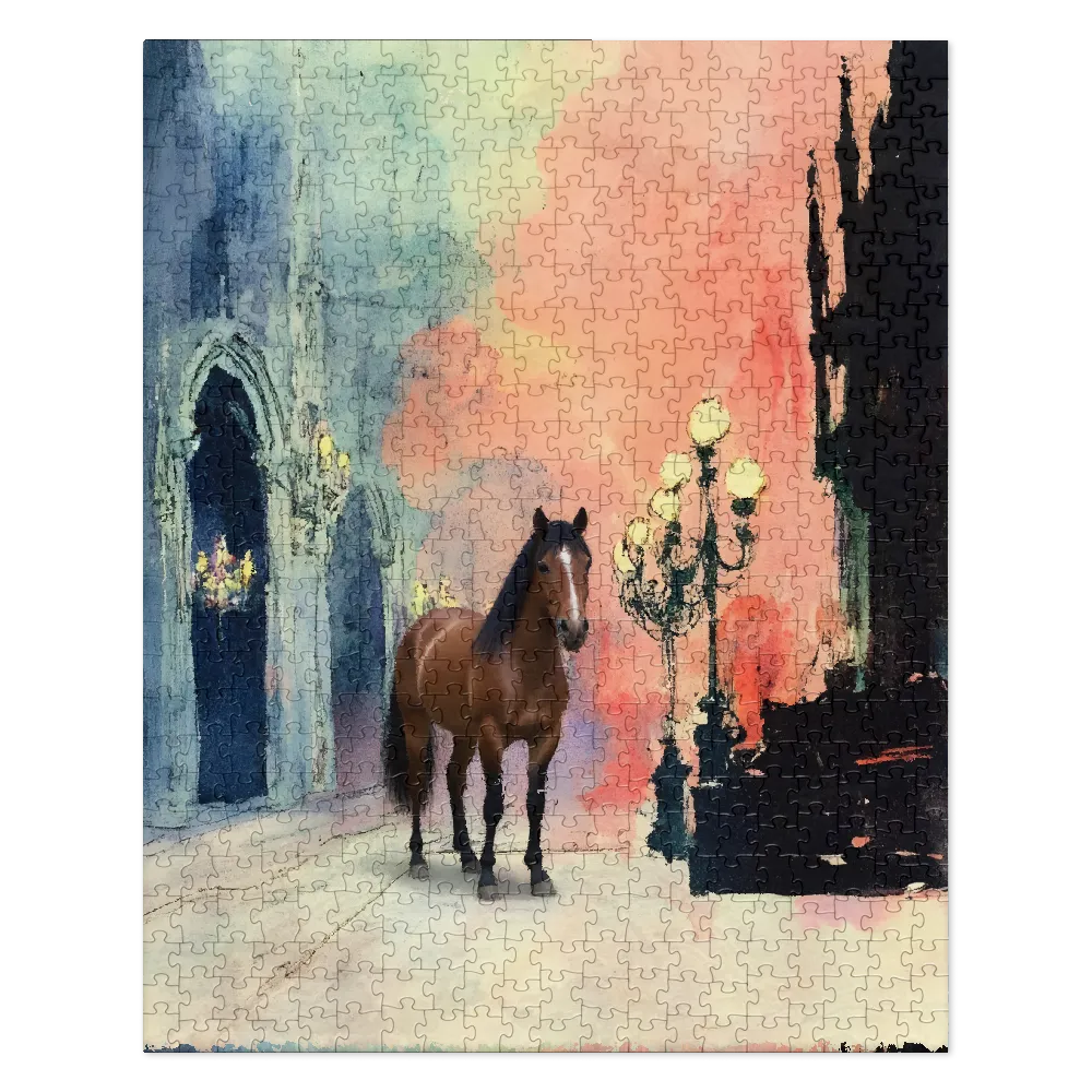 Horse in a Watercolor Interior