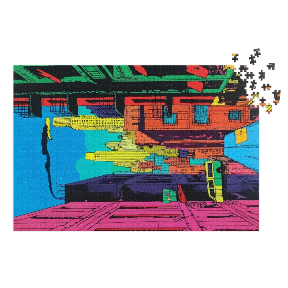 Urban Neon Skyline 
 Jigsaw Puzzle in Tin Box