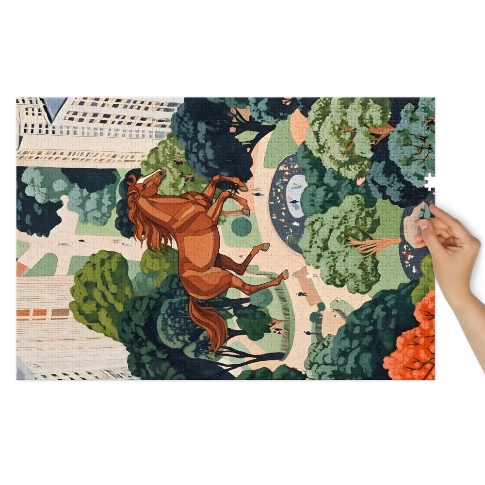 Soaring Horse Over City Park | Jigsaw Puzzles