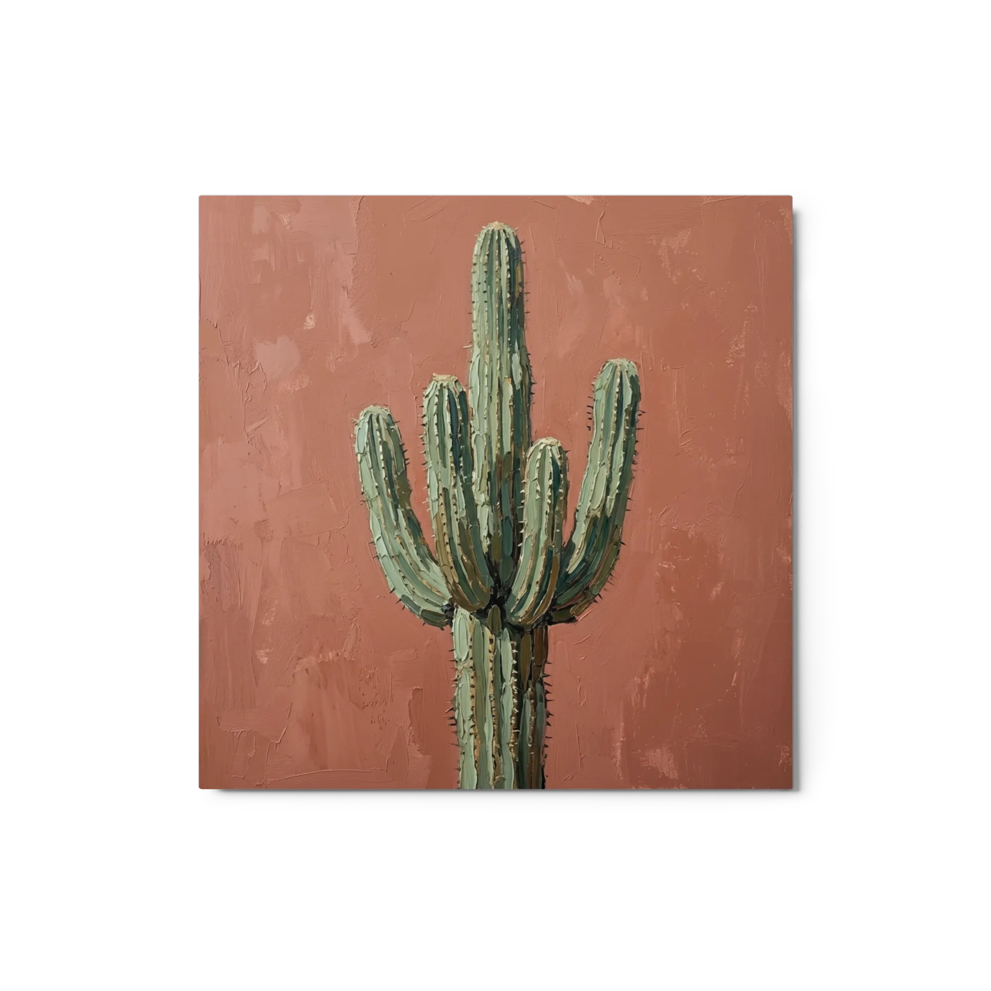 Terracotta Cactus Impasto 
 Canvas with Black Frame