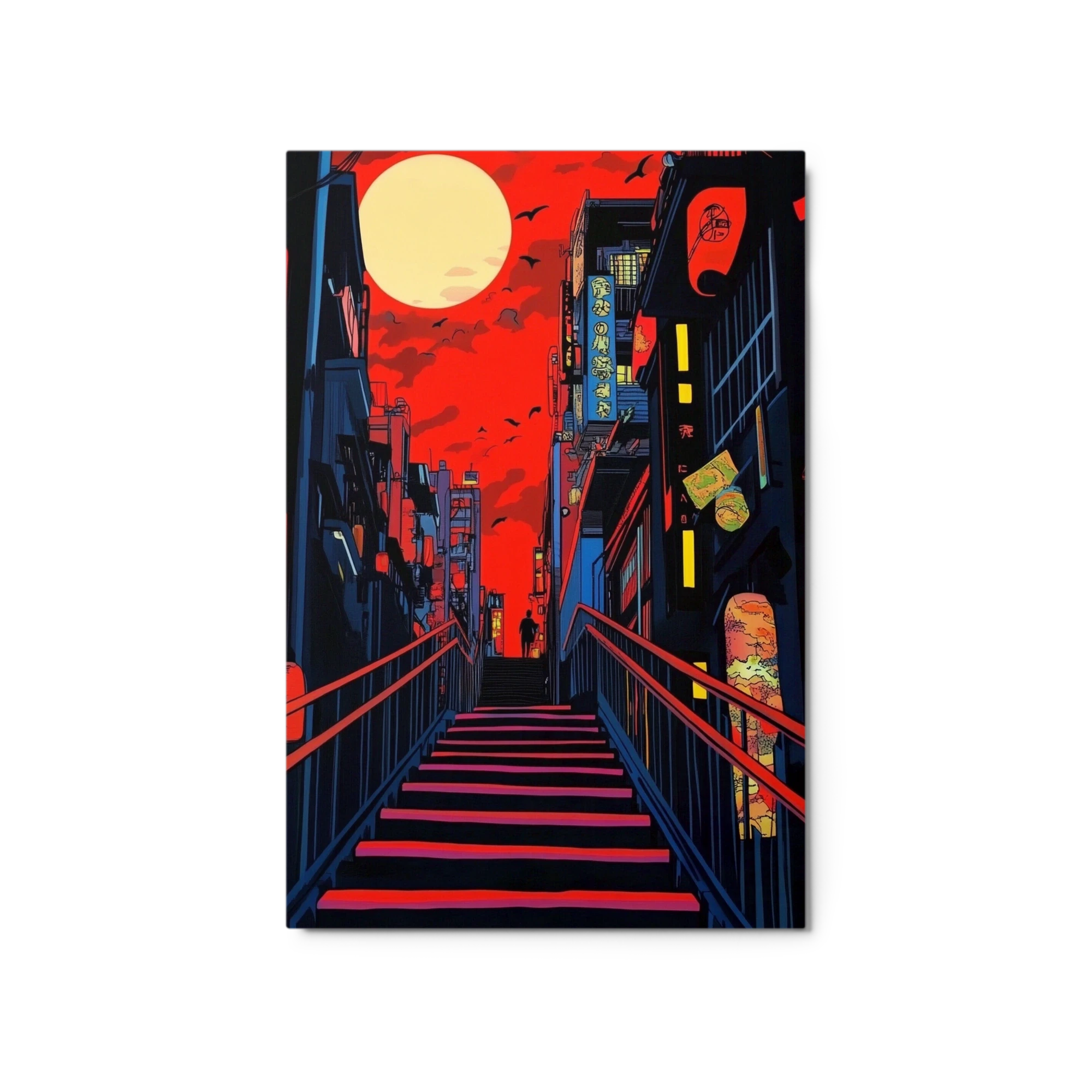 Urban Landscape with Red Moon
