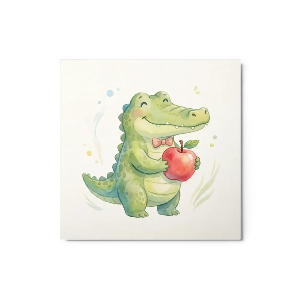 Whimsical Alligator with Apple | Art Print