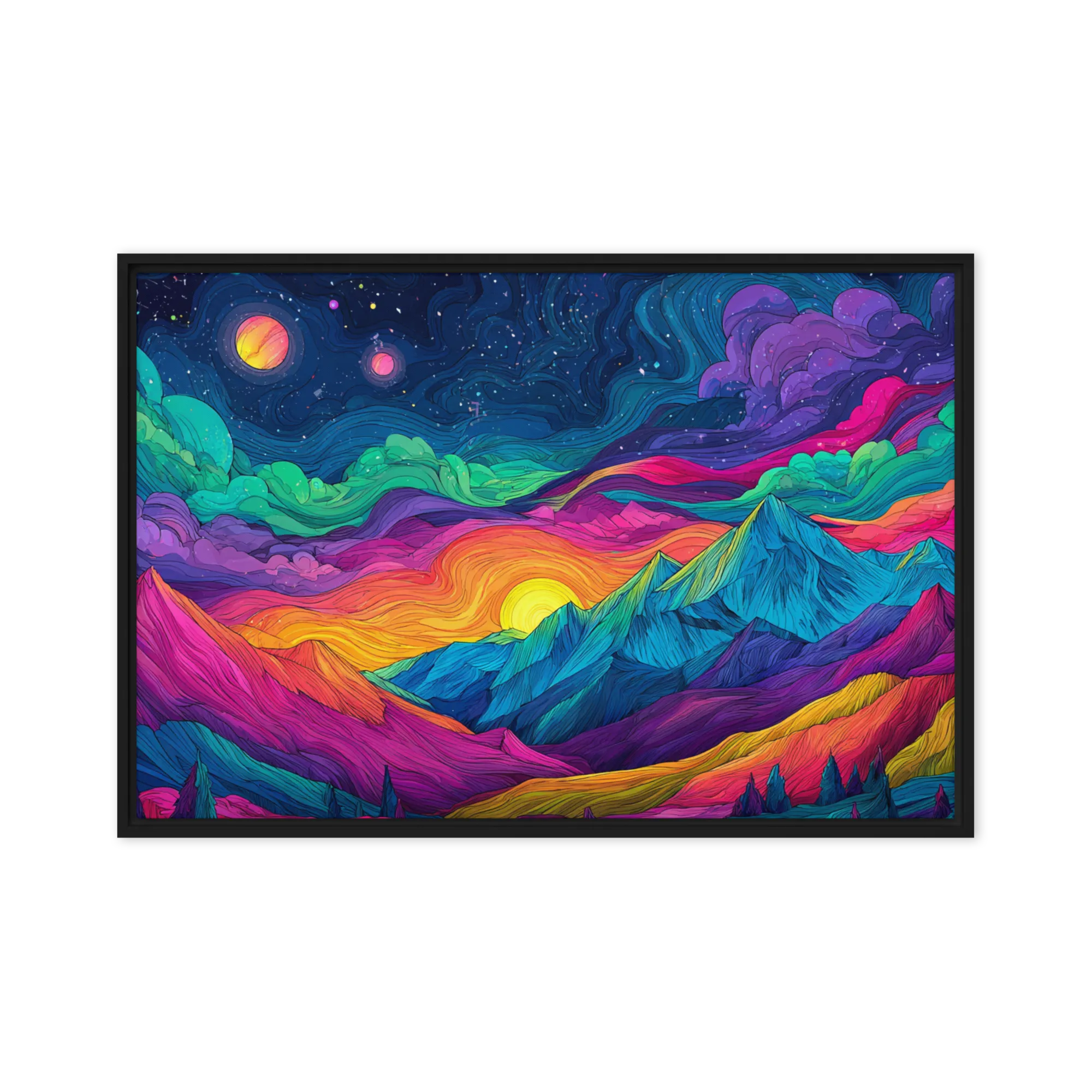 Neon Peak Solstice 
 Poster with Red oak Frame | 12″x 18″