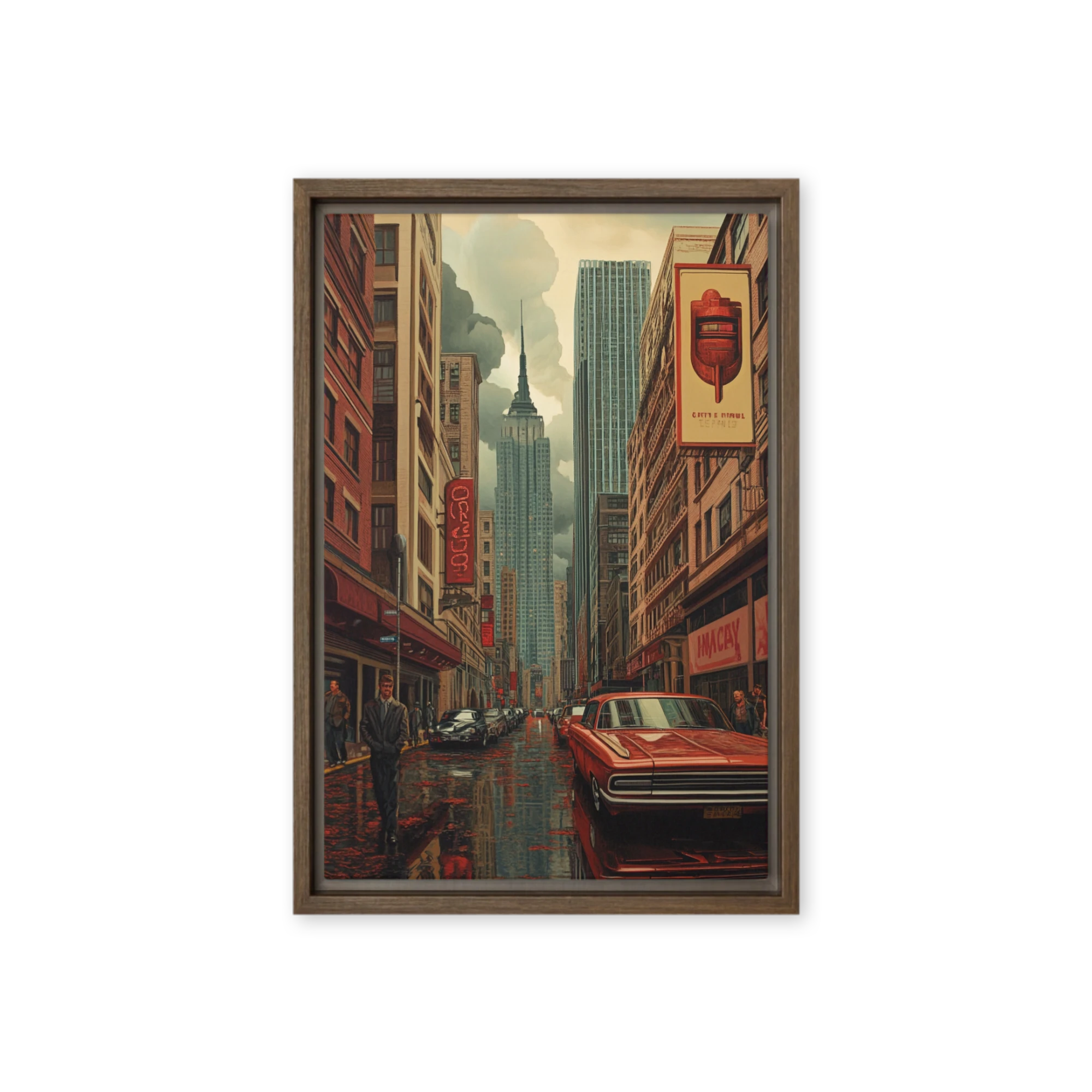 Urban Cityscape with Skyscraper and Classic Car