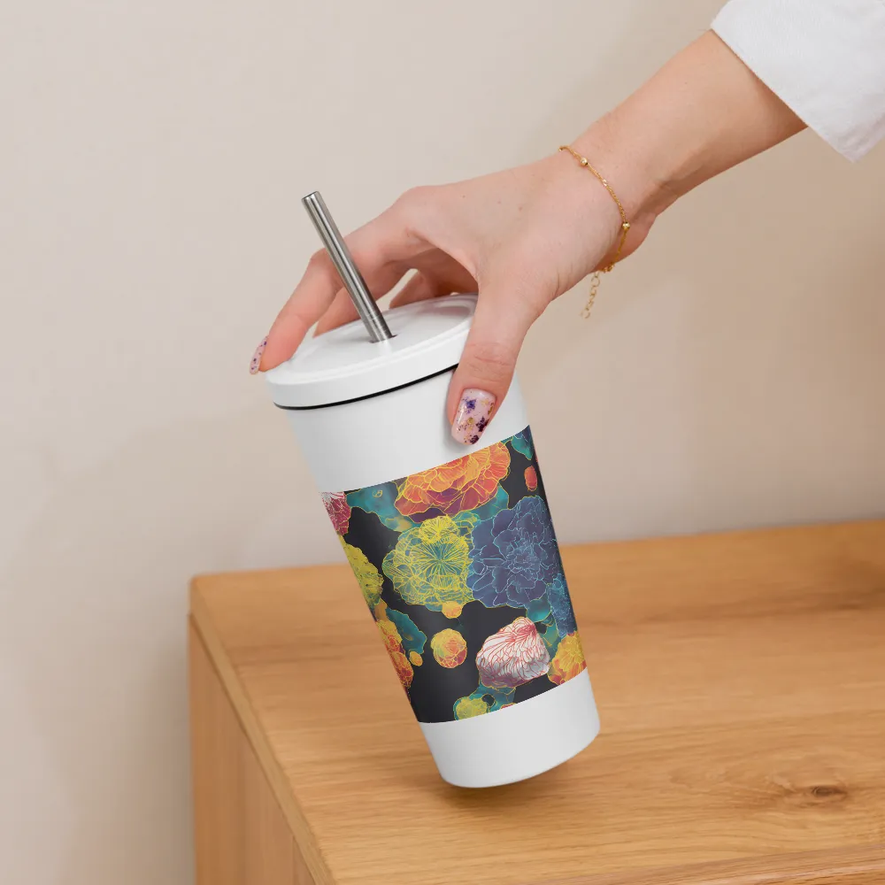Tapeçaria de peônias néon | Caneca de viagem