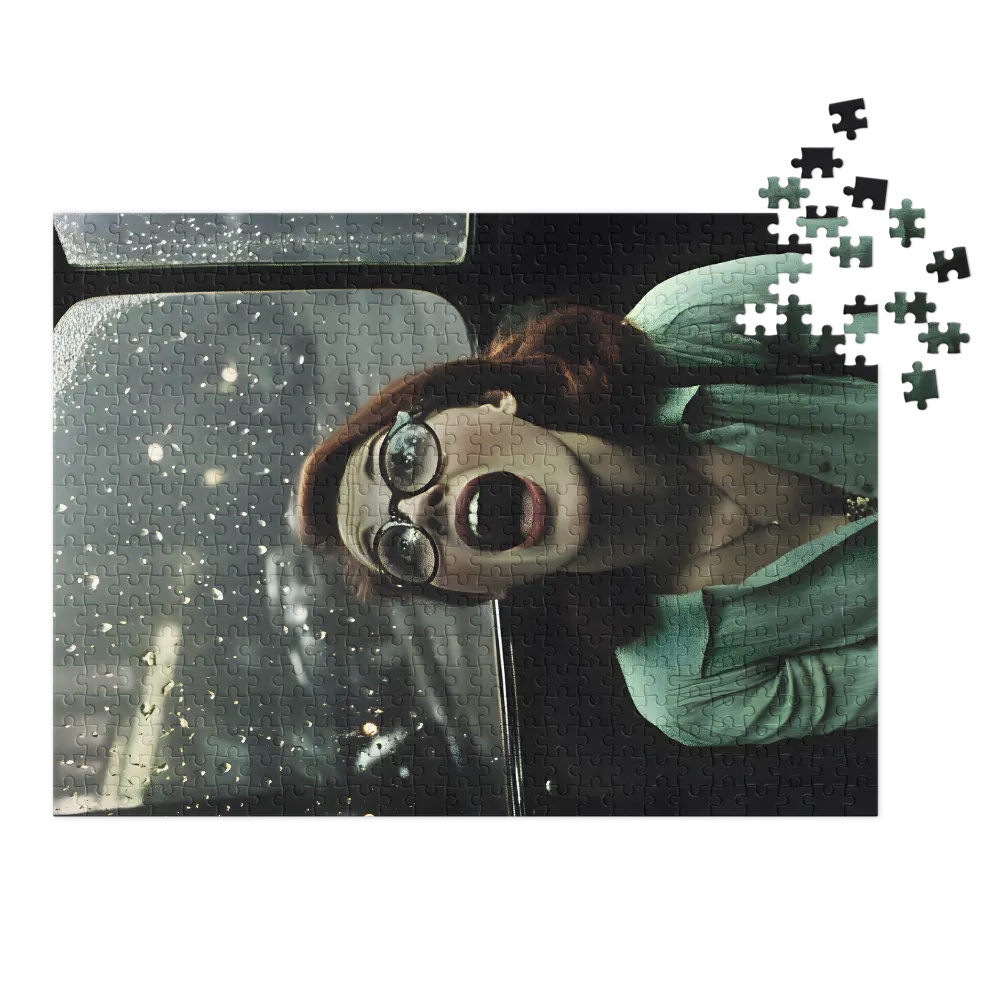 Vintage Photograph of a Surprised Woman in Rain