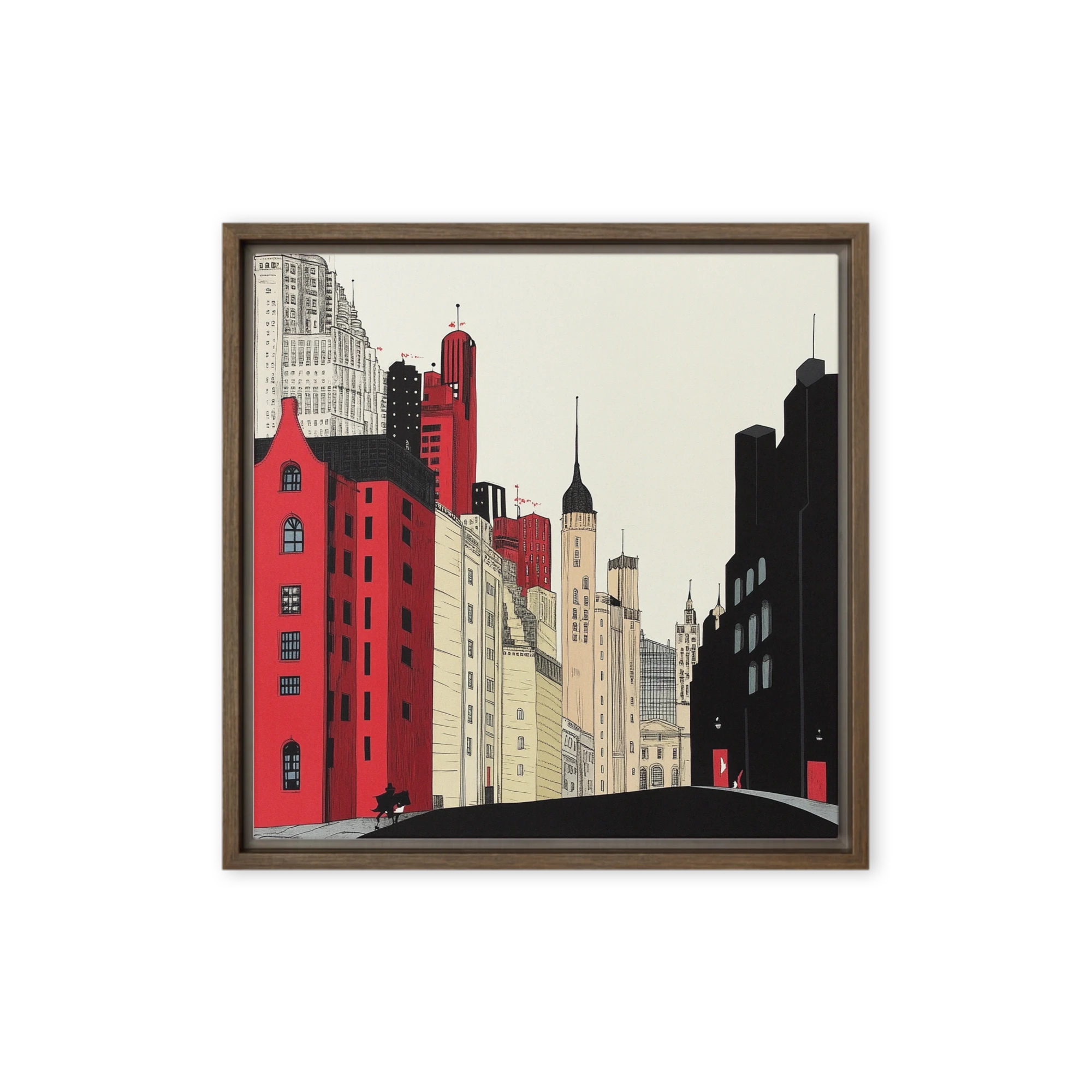 Minimalistic Cityscape in Red and Black