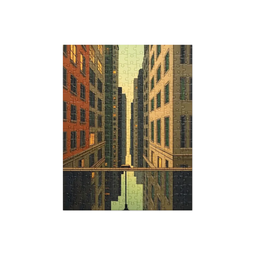Cityscape Reflection at Dusk 
 Jigsaw Puzzle in Tin Box