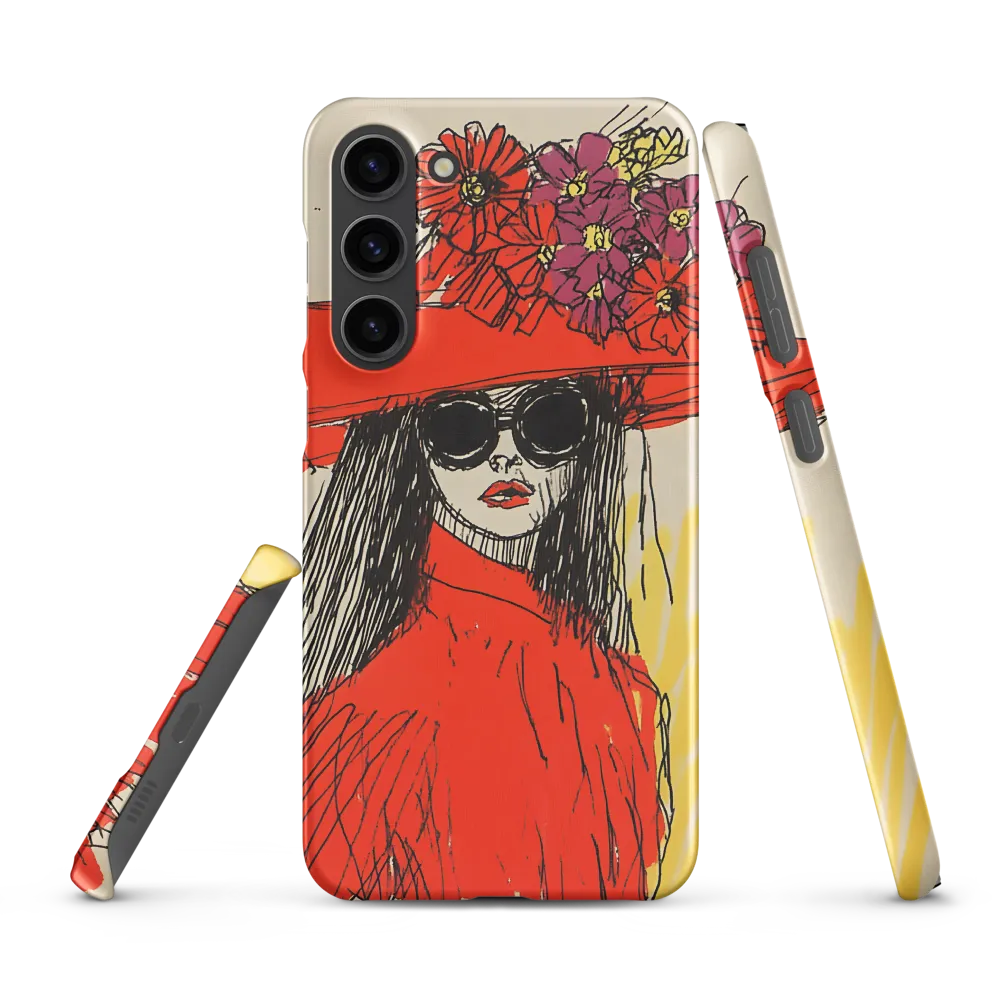 Stylish Woman with Red Hat and Flowers | Phone Case