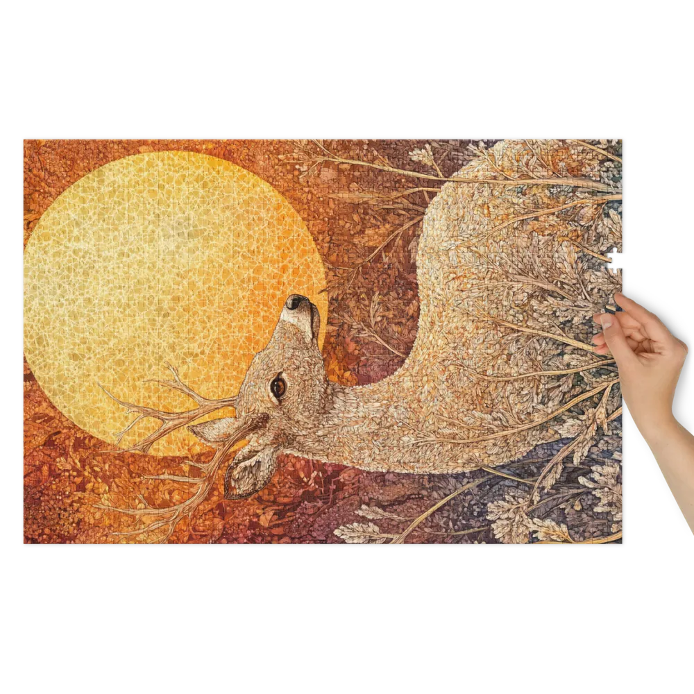 Illustrated Deer Against a Textured Sun | Jigsaw Puzzle (252/520 pieces)