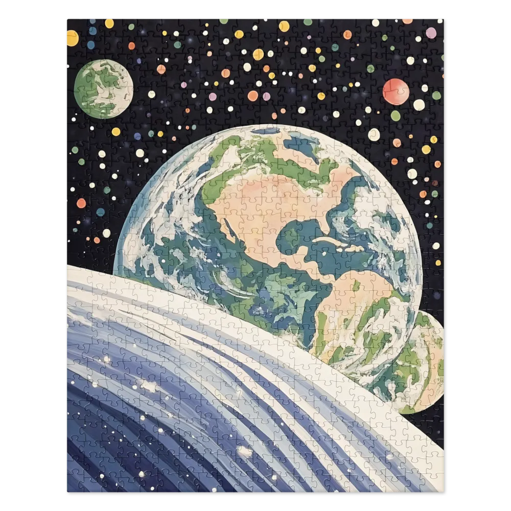 Planetary Embrace: A Retro Space Odyssey 
 Jigsaw Puzzle in Tin Box