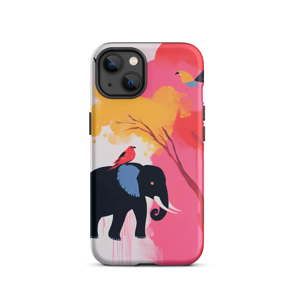Colorful Elephant and Bird Art | Phone Case