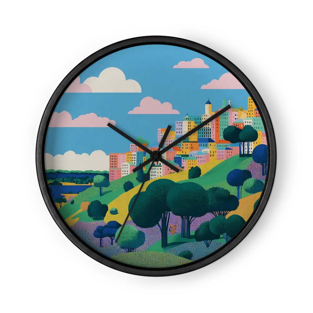 Pastel Hillside Village | Wall Clock