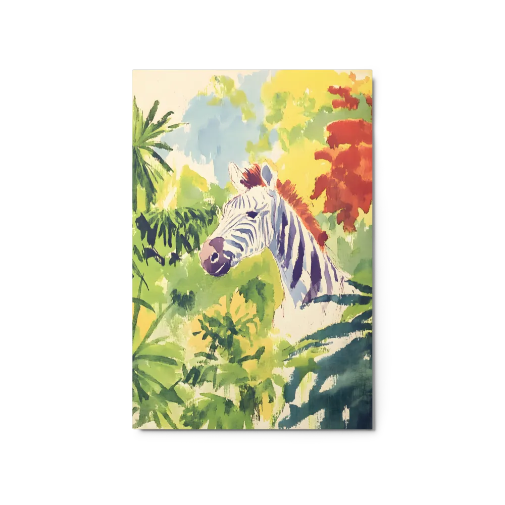 Jungle Zebra Watercolor 
 Canvas with White Frame