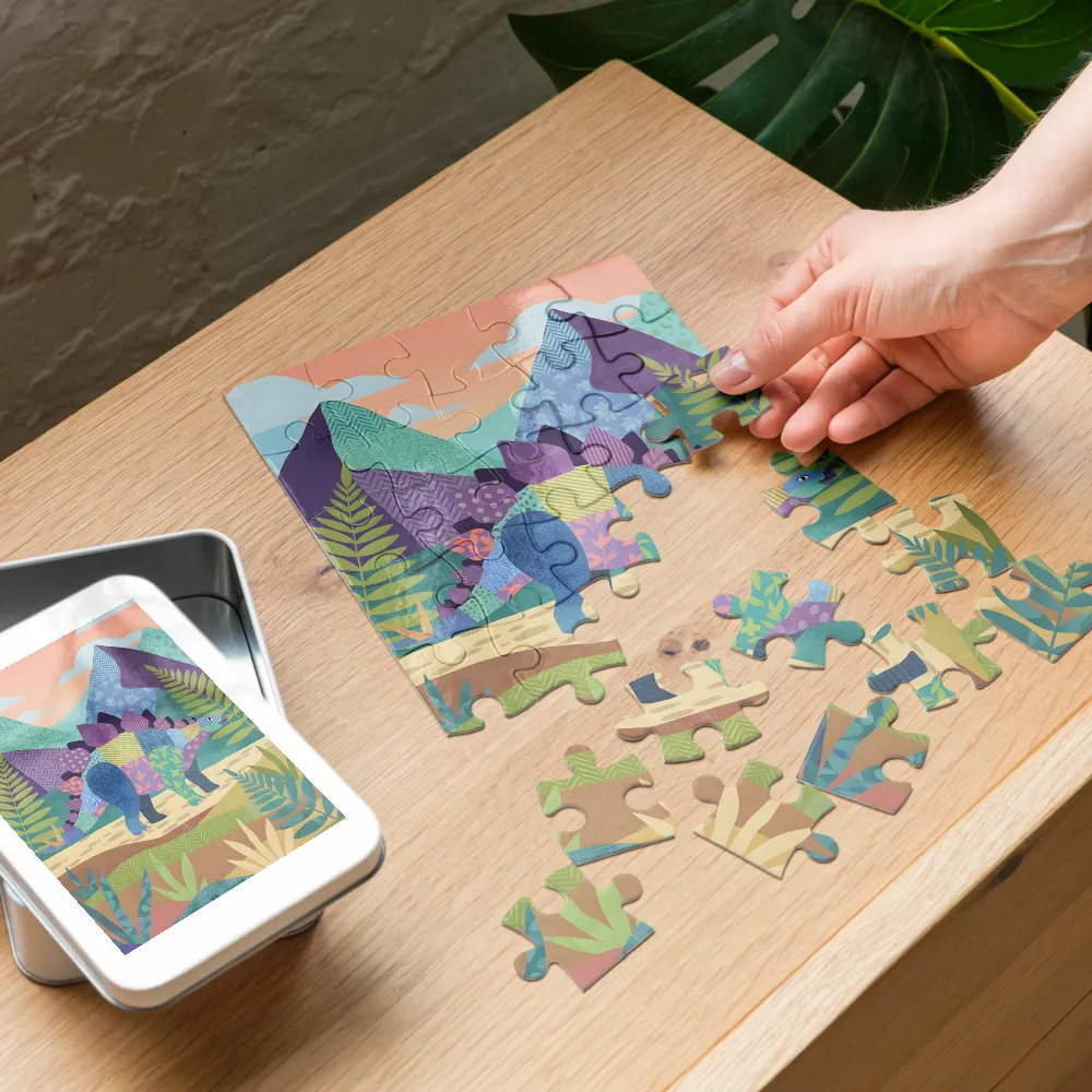 Quilted Stegosaurus 
 Jigsaw Puzzle in Tin Box