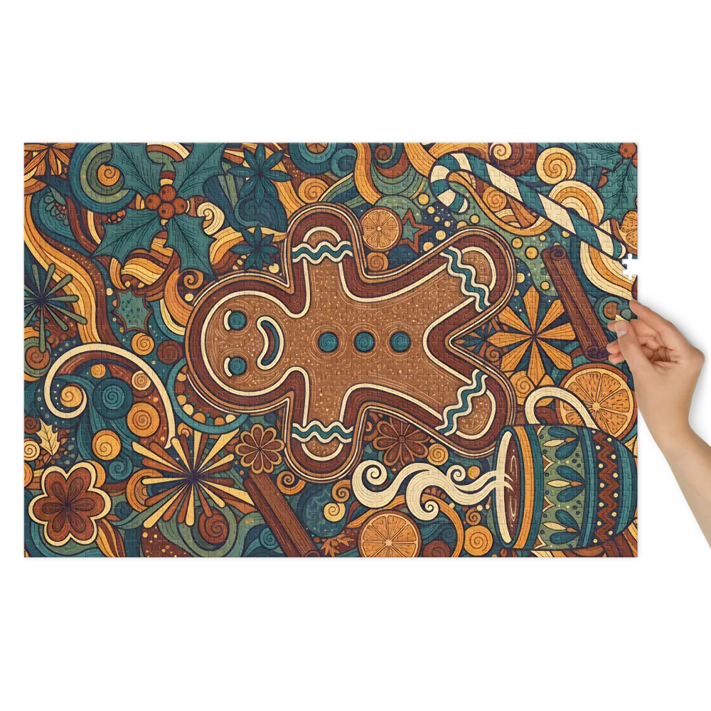 Gingerbread Cookie Pattern 
 Jigsaw Puzzle in Tin Box