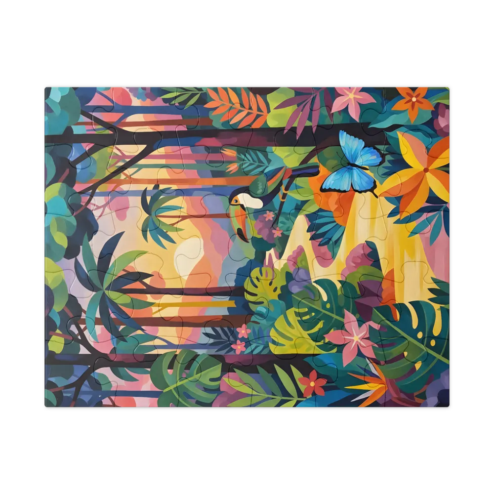 Vibrant Jungle Sunset 
 Jigsaw Puzzle in Tin Box