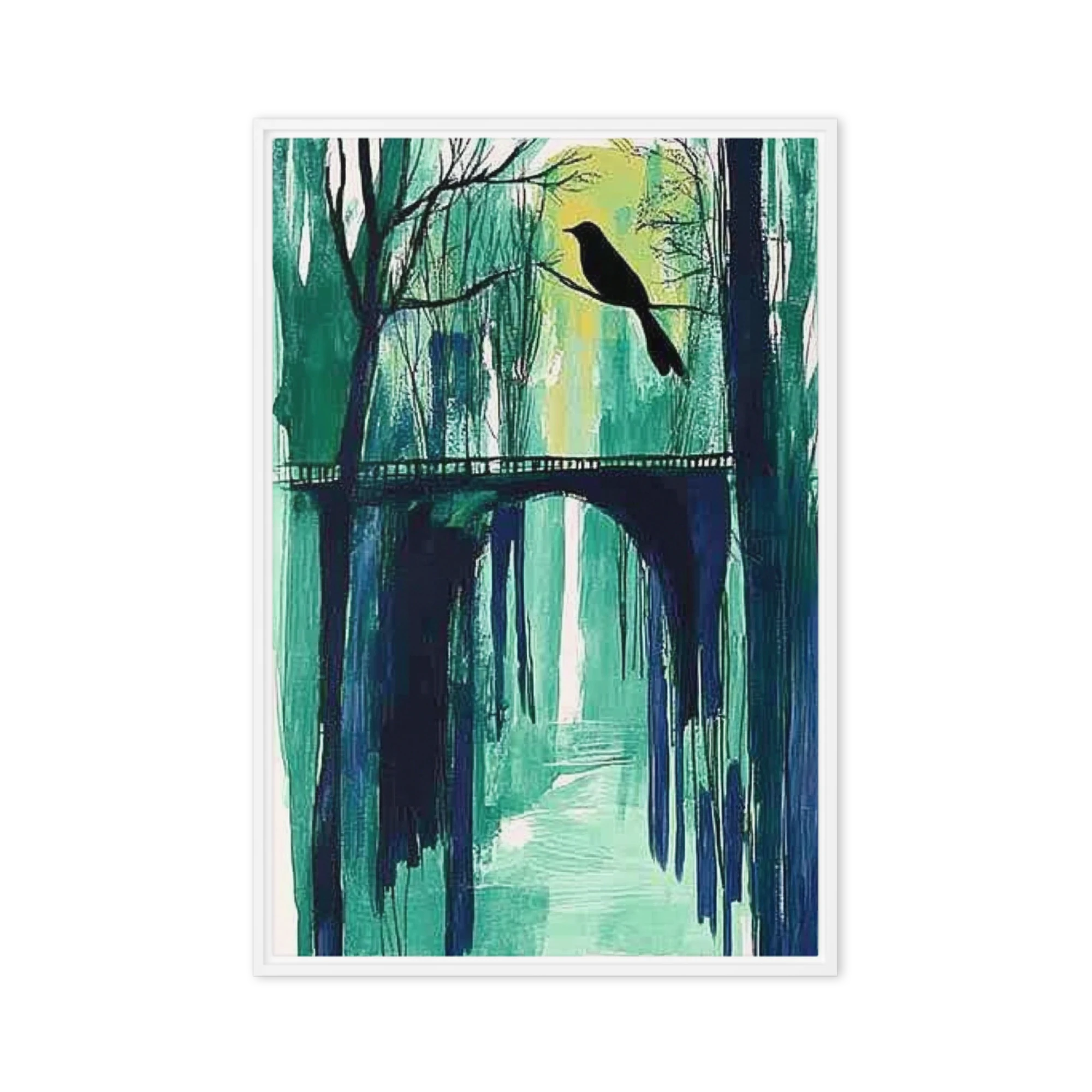 Songbird Over Teal Bridge | Art Print