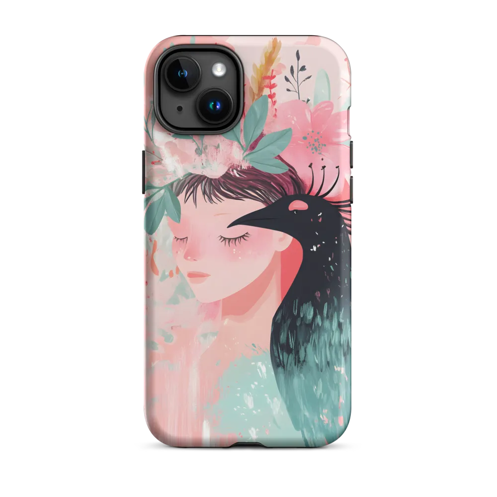 Girl with Crow and Floral Crown | Phone Case