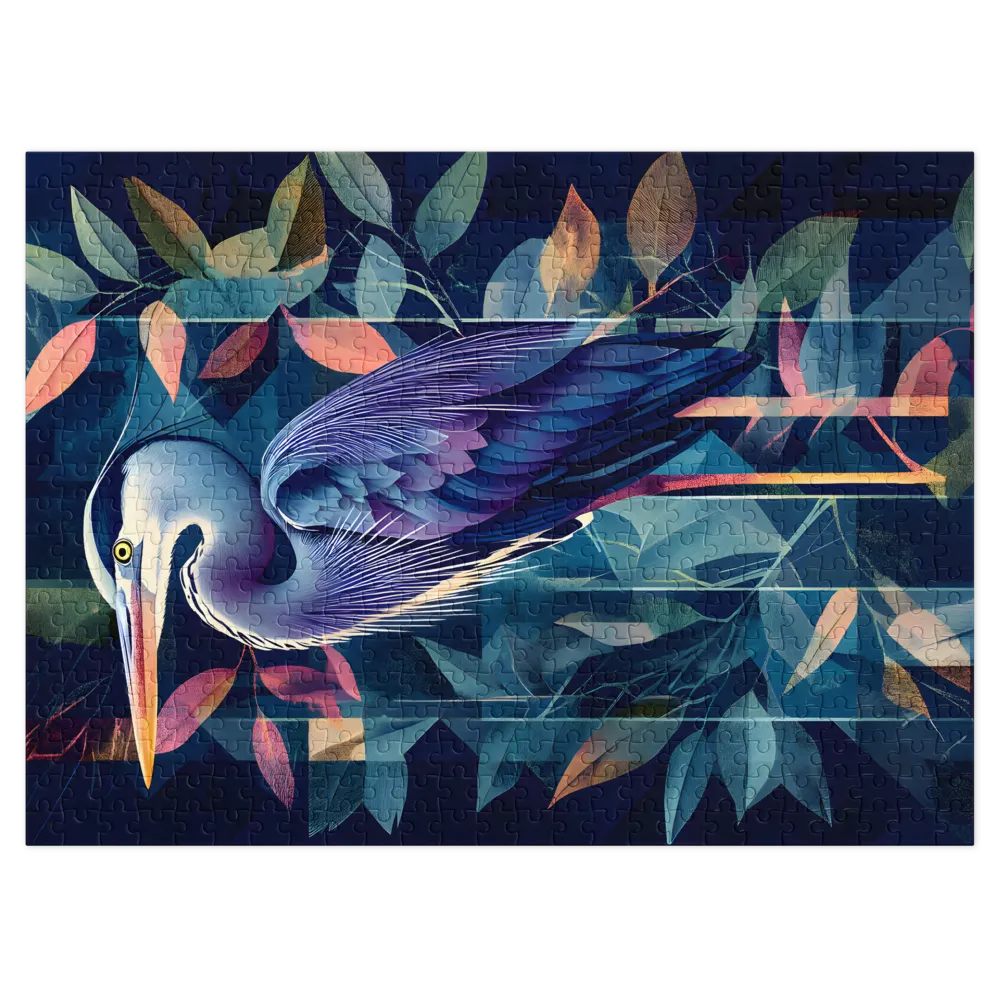 Geometric Blue Heron 
 Jigsaw Puzzle in Tin Box