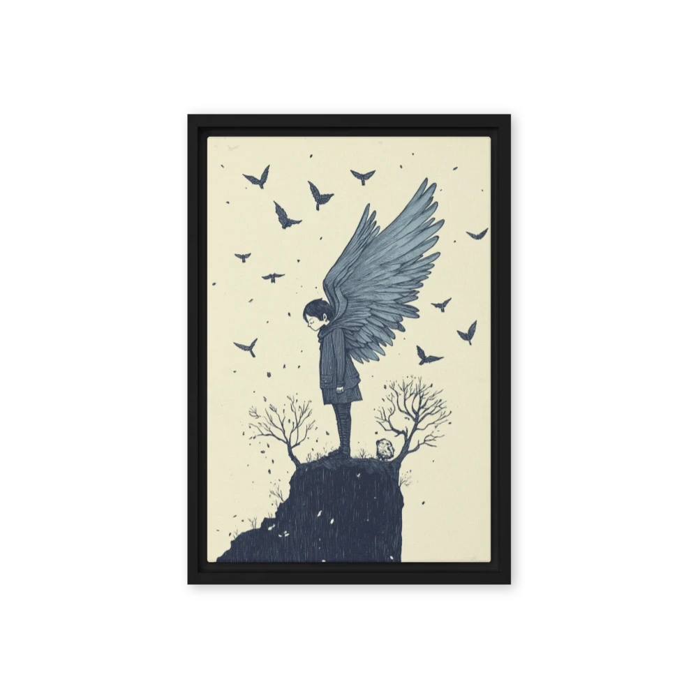 Girl with Wings and Birds Illustration