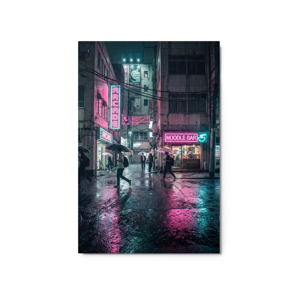 Neon Rain Reflections 
 Canvas with Brown Frame