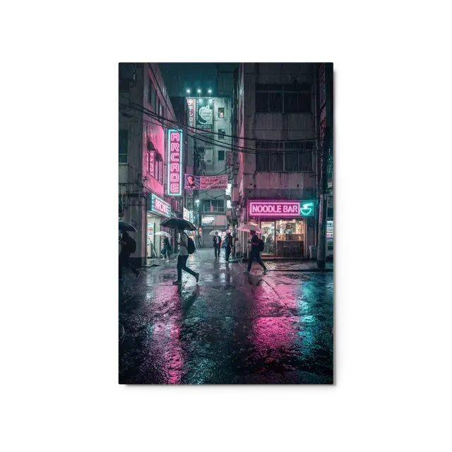 Neon Rain Reflections | Art Print