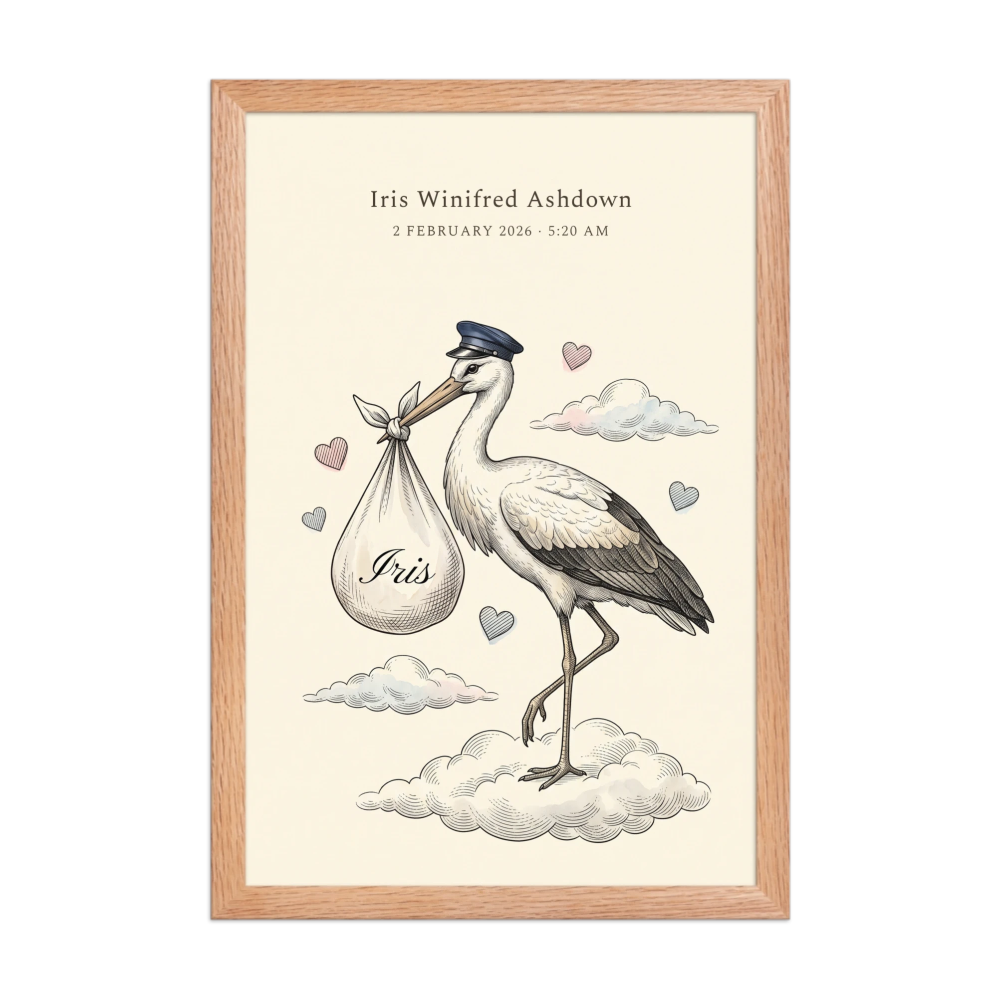 Vintage Stork Nursery Name Art — example