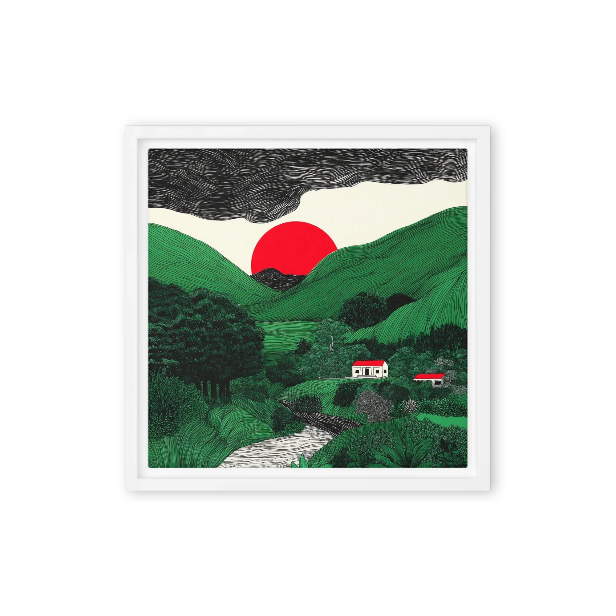 Red Sun Over Green Hills | Art Print
