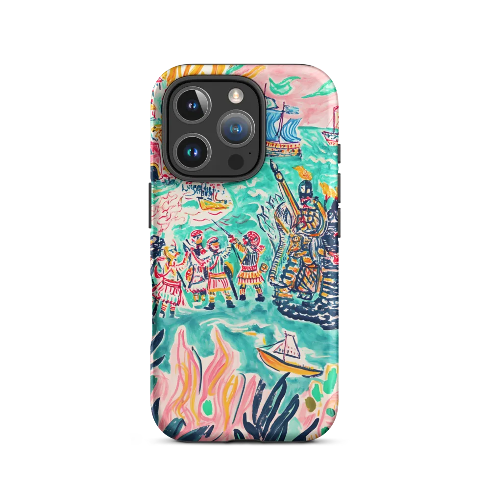 Battle Scene with Ships and Flames | Phone Case